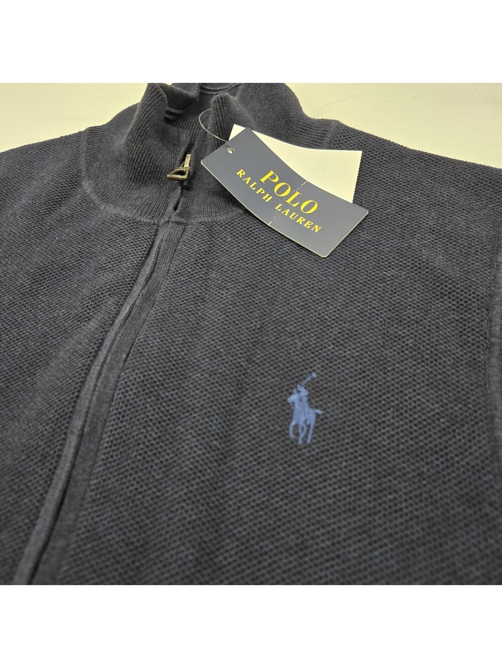NWT Men's LARGE Polo Ralph Lauren Navy Heather Vest Full-Zip Knit Blue Pony